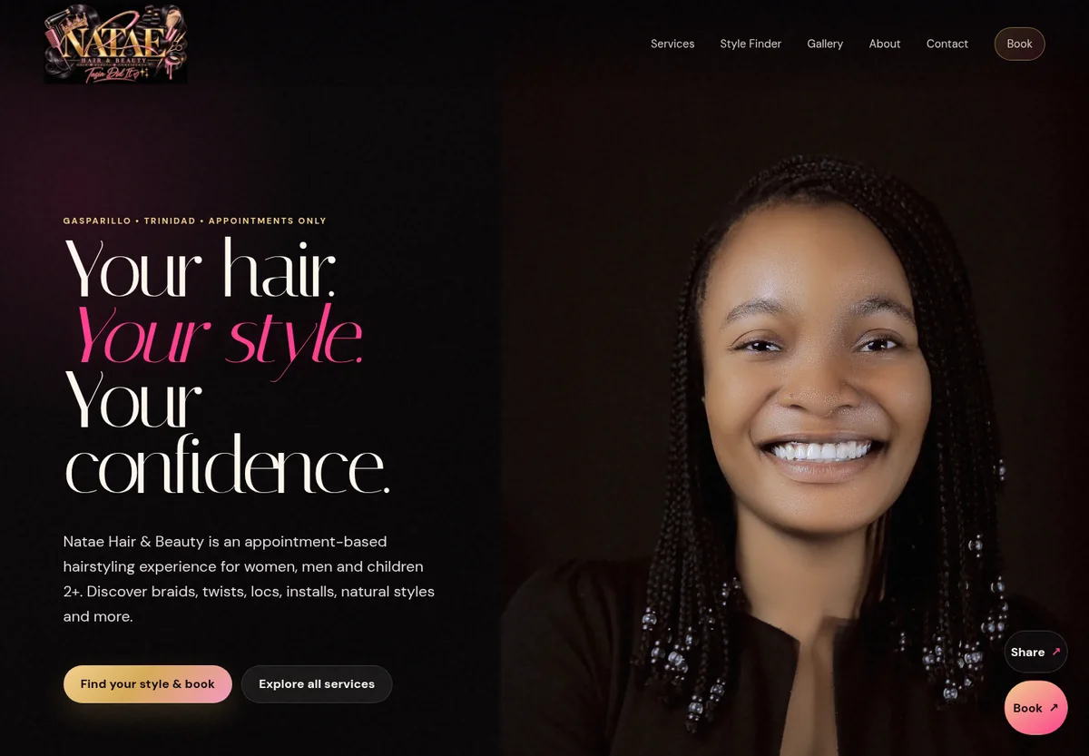 Natae Hair and Beauty website designed by DSDillon